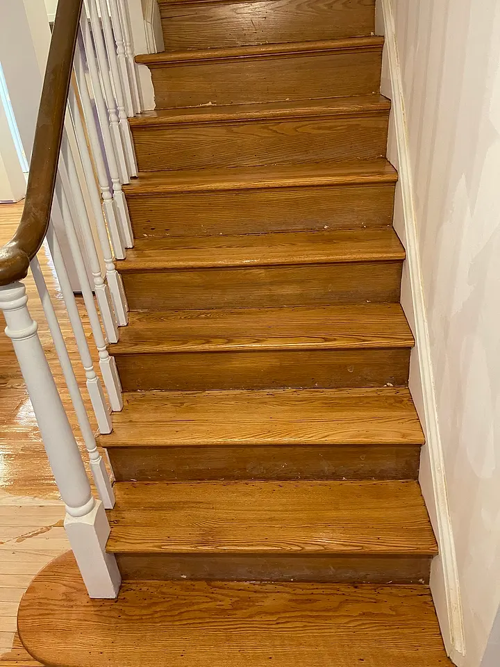 Hardwood stairs refinished with a natural finish